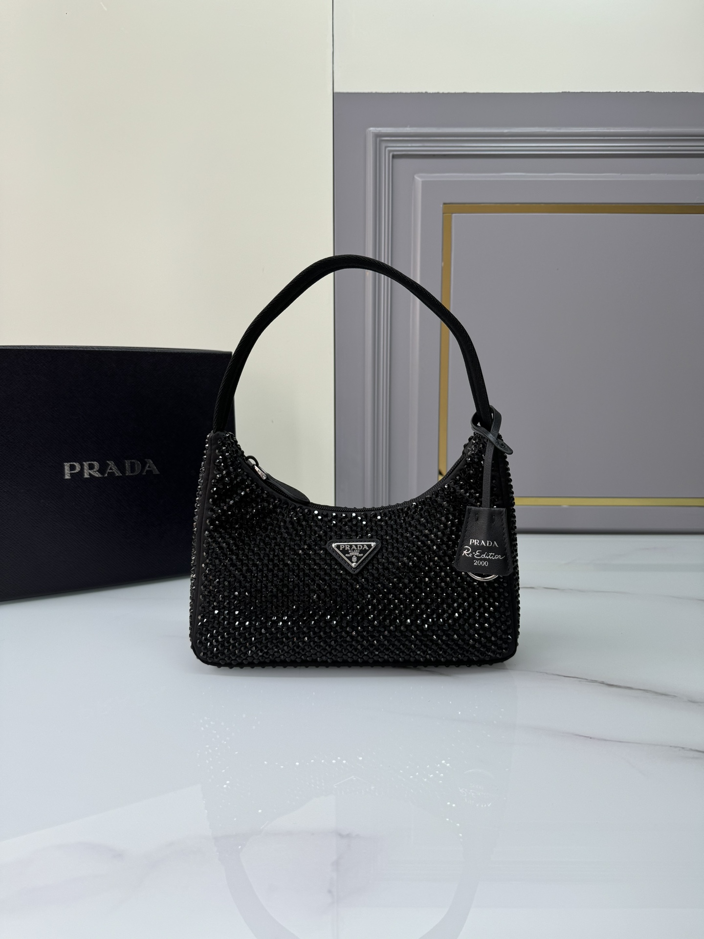 TOP PRADA Re-Edition 2000 Bag Crystal 23x13x5cm - Black