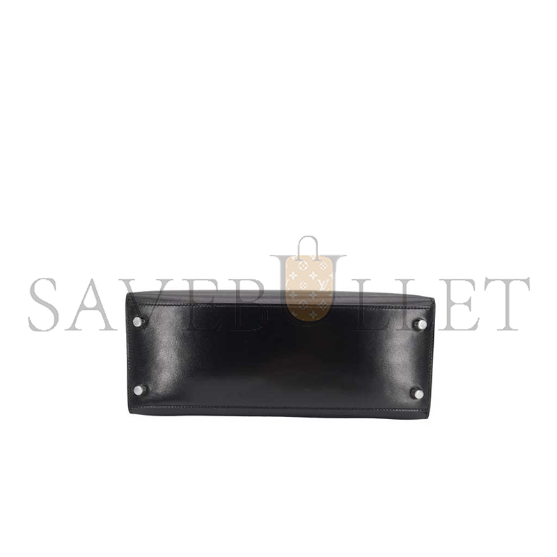 HERMÈS KELLY 28 SELLIER BLACK BOX CALF LEATHER PALLADIUM HARDWARE (28*22*10cm)