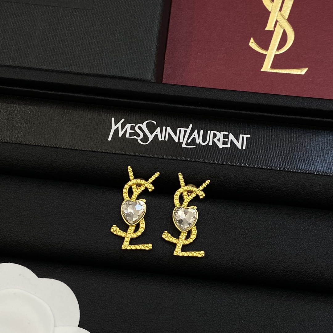 TOP Yves Saint Laurent YSL Crystal Diamond Earrings - 4 Color