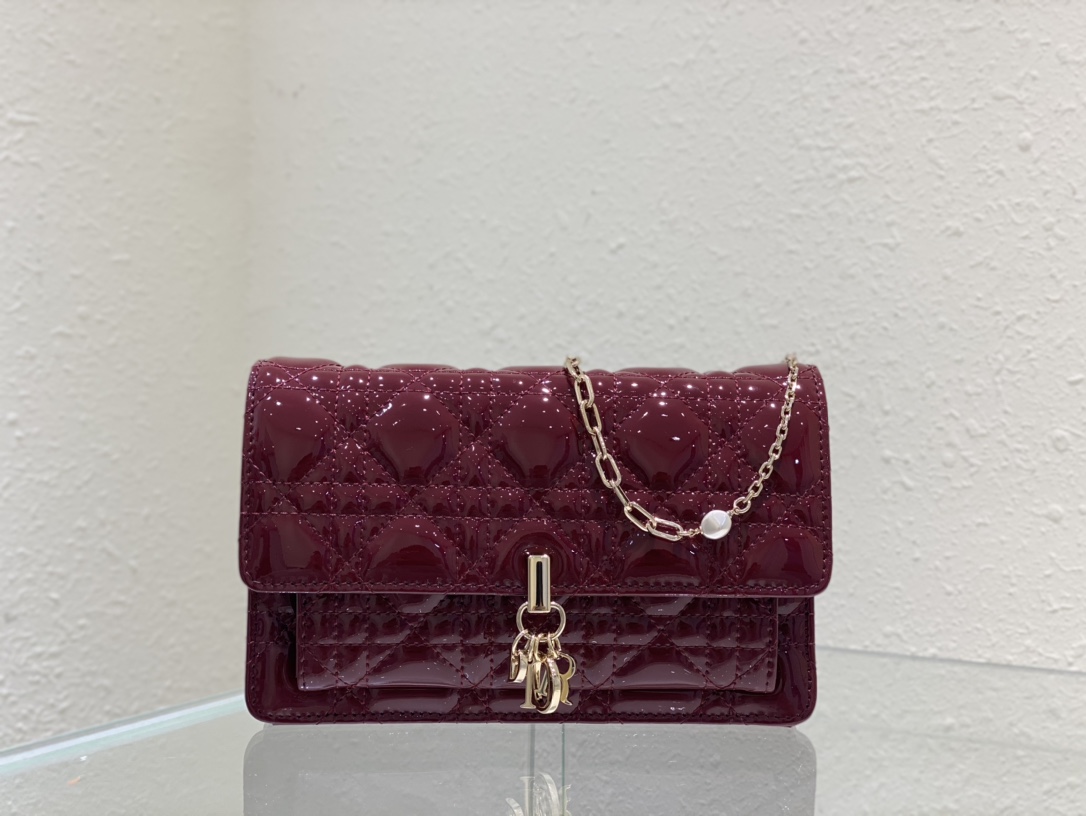 TOP Christian Dior Chain Pouch Lambskin 19.5 x 12.5 x 5cm -2 Colors- Black&Red