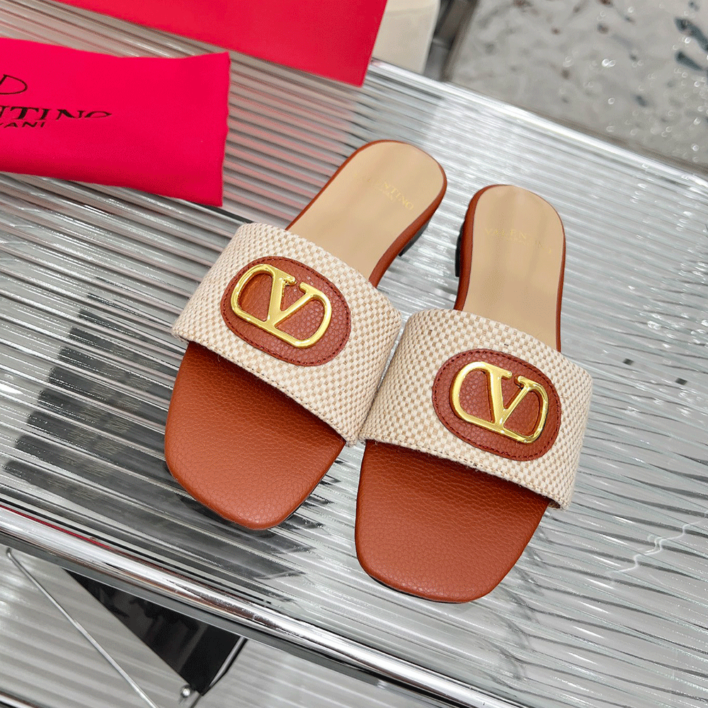 Valentino embellished textured-leather and canvas slides （Replica）