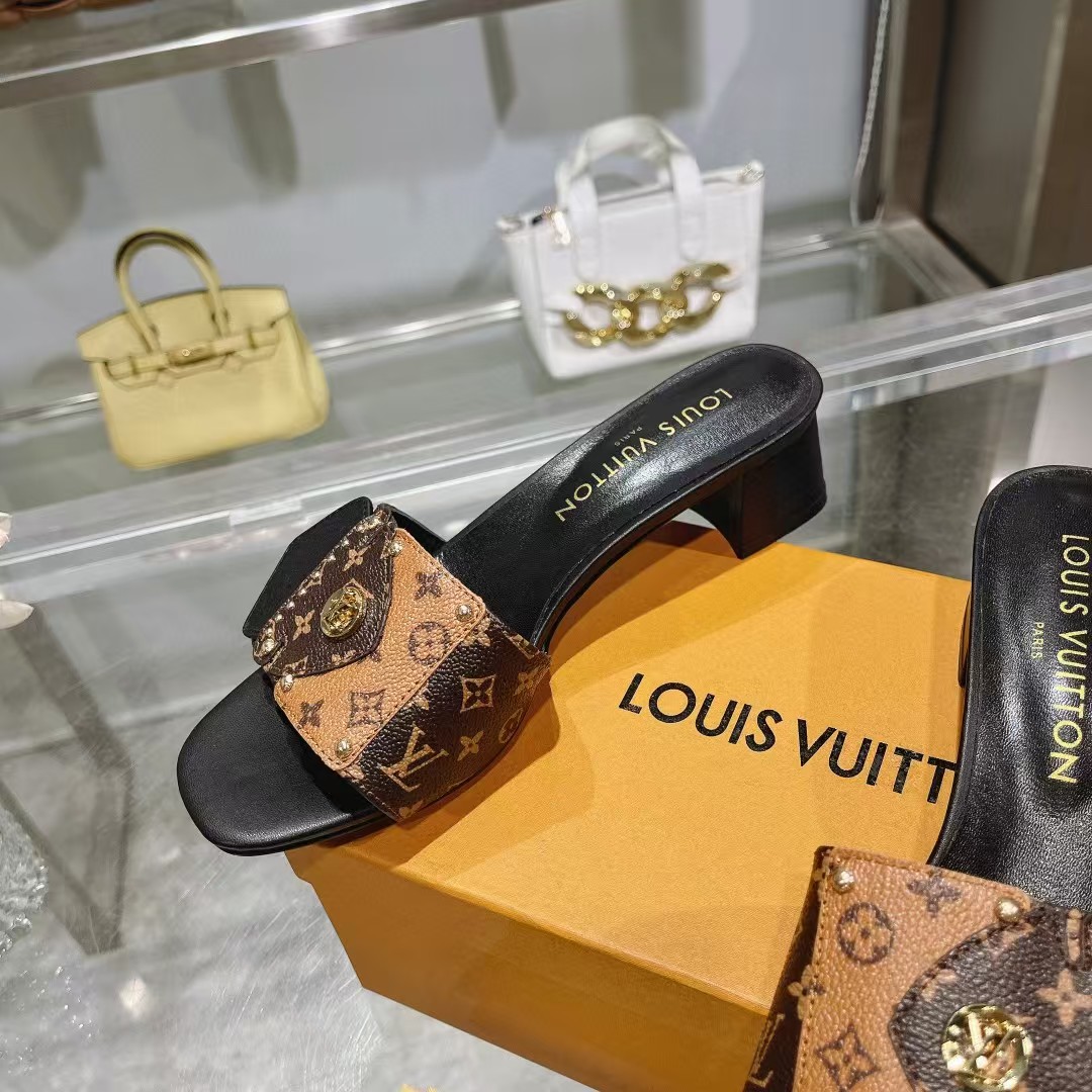 TOP Louis Vuitton LV Monogram Canvas Slides-Brown/Black