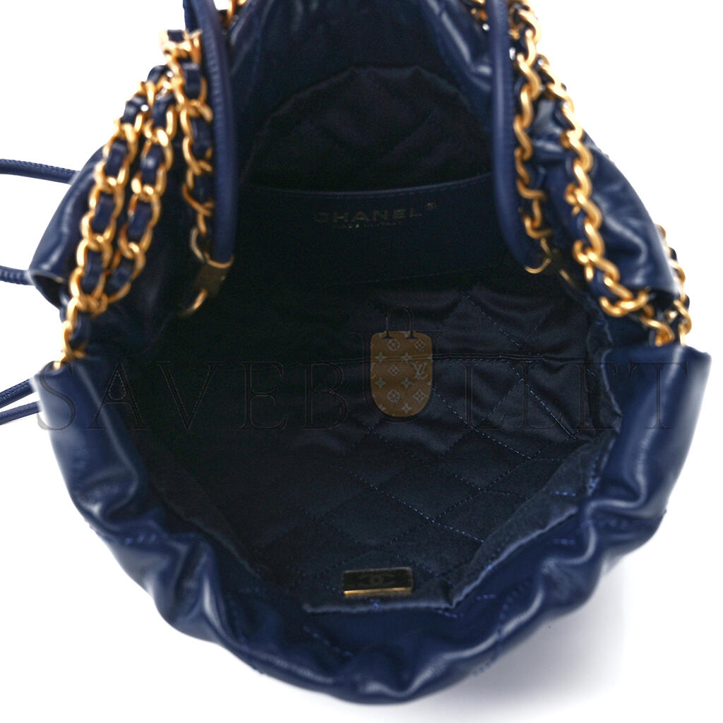 CHANEL MASTER SHINY CALFSKIN QUILTED MINI CHANEL 22 NAVY BLUE (20*19*6cm)