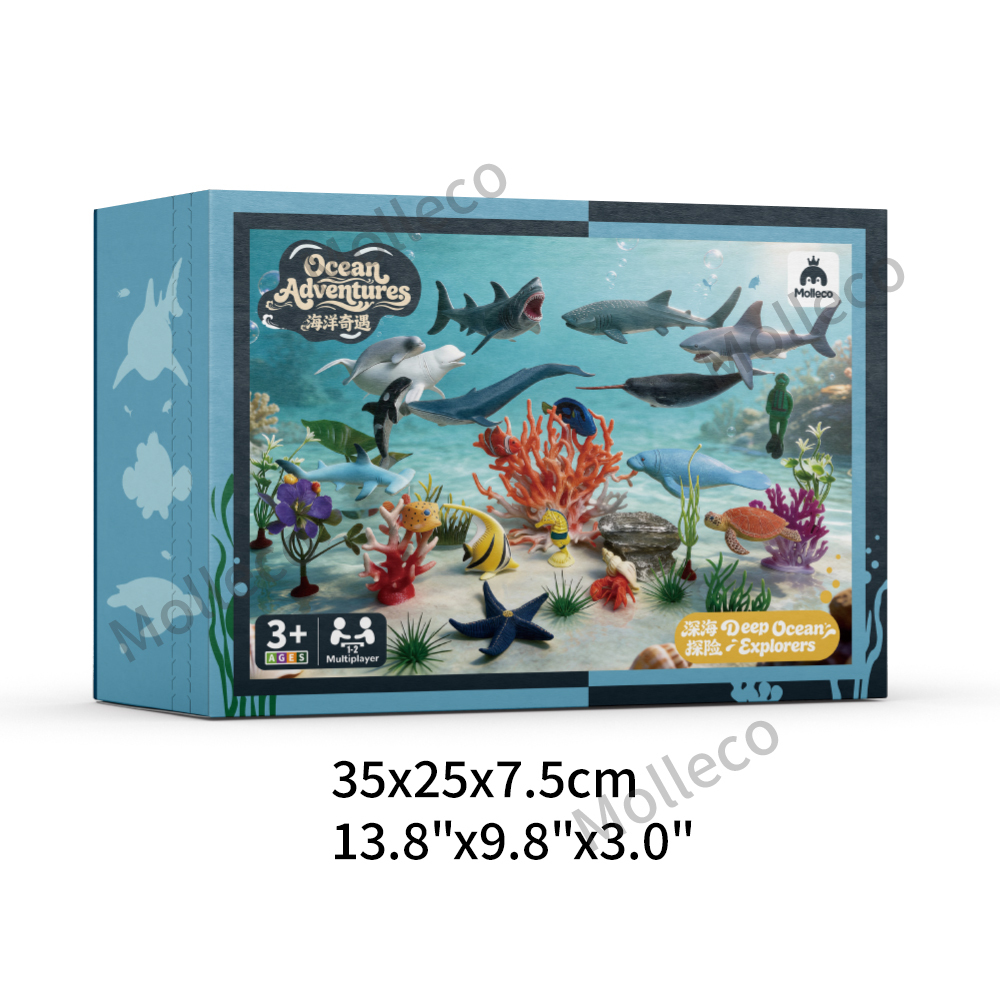 Molleco Marine Animal Figure Toy Set for Kids and Children ST080 25 Animals + Diver + Props