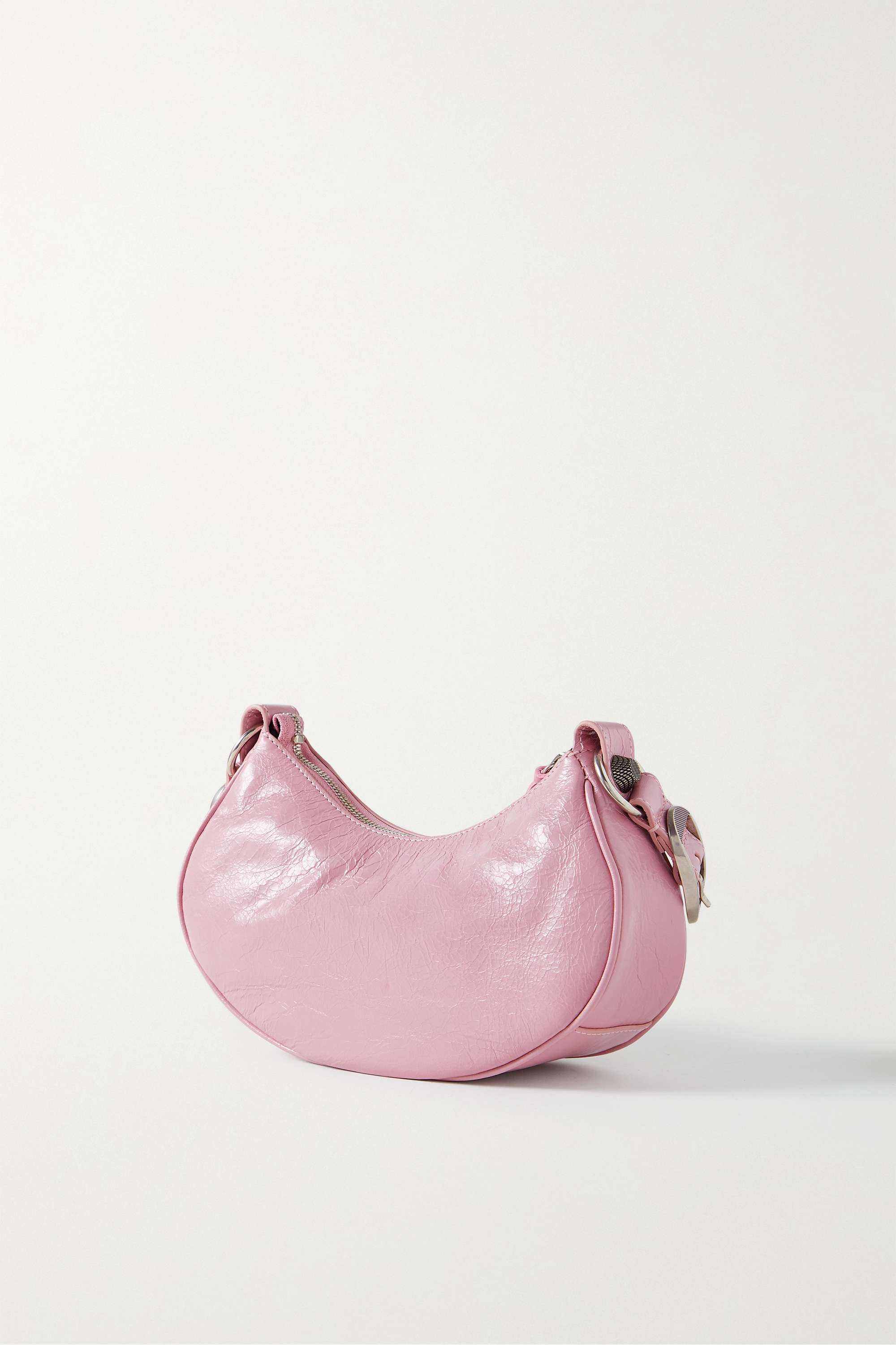 BALENCIAGA Le Cagole XS studded crinkled-leather shoulder bag pink（10A Mirror Version）