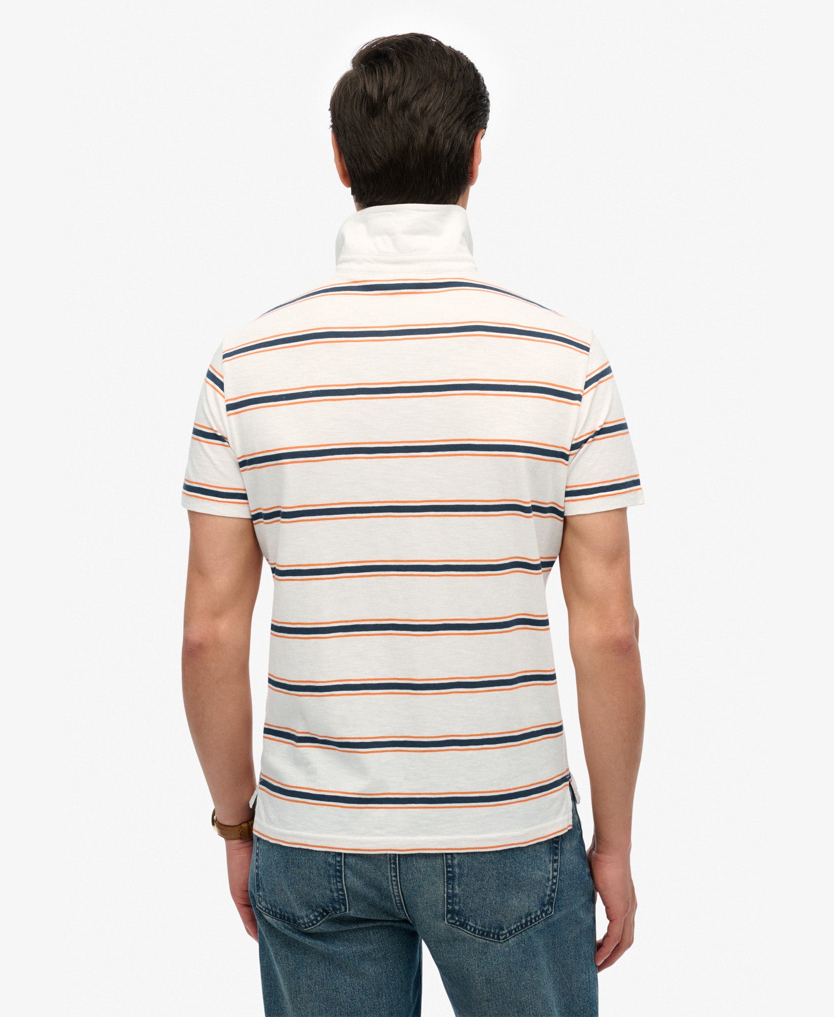 Lightweight Stripe Jersey Polo | Brilliant White Multi Stripe