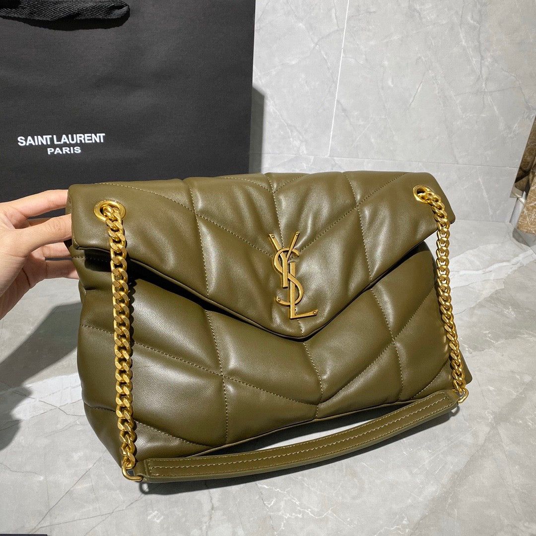 TOP Yves Saint Laurent YSL Loulou Puffer Small - Dark Green