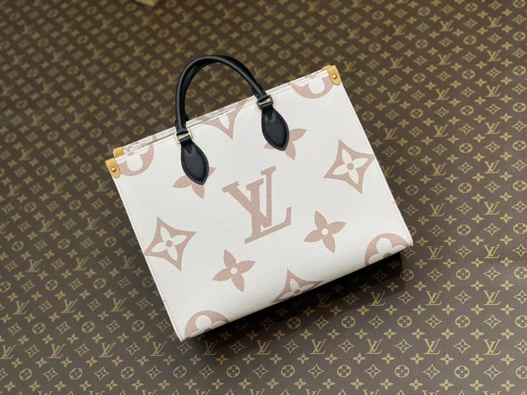 TOP Louis Vuitton LV On The Go Bag - White with Black Handles - 35x27x14cm