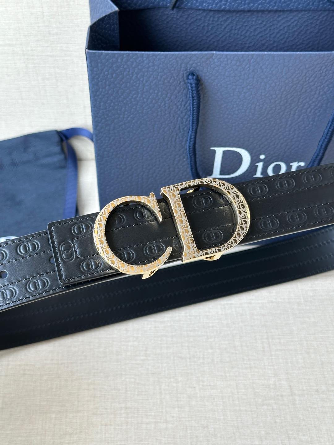 TOP Christian Dior Reversible Belt Calfskin - 3.5cm