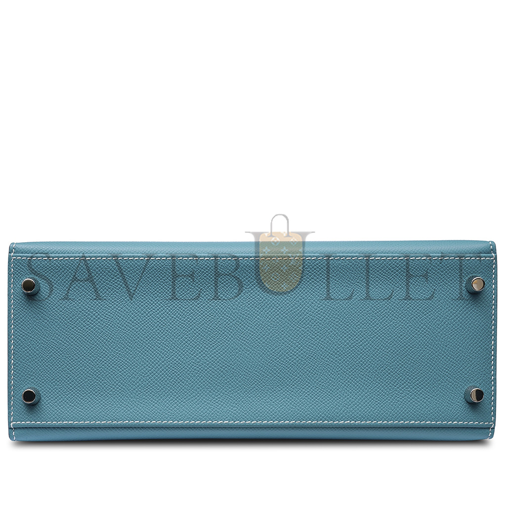 HERMÈS BLEU JEAN EPSOM KELLY 25 SELLIER PALLADIUM HARDWARE (25*17*7cm)
