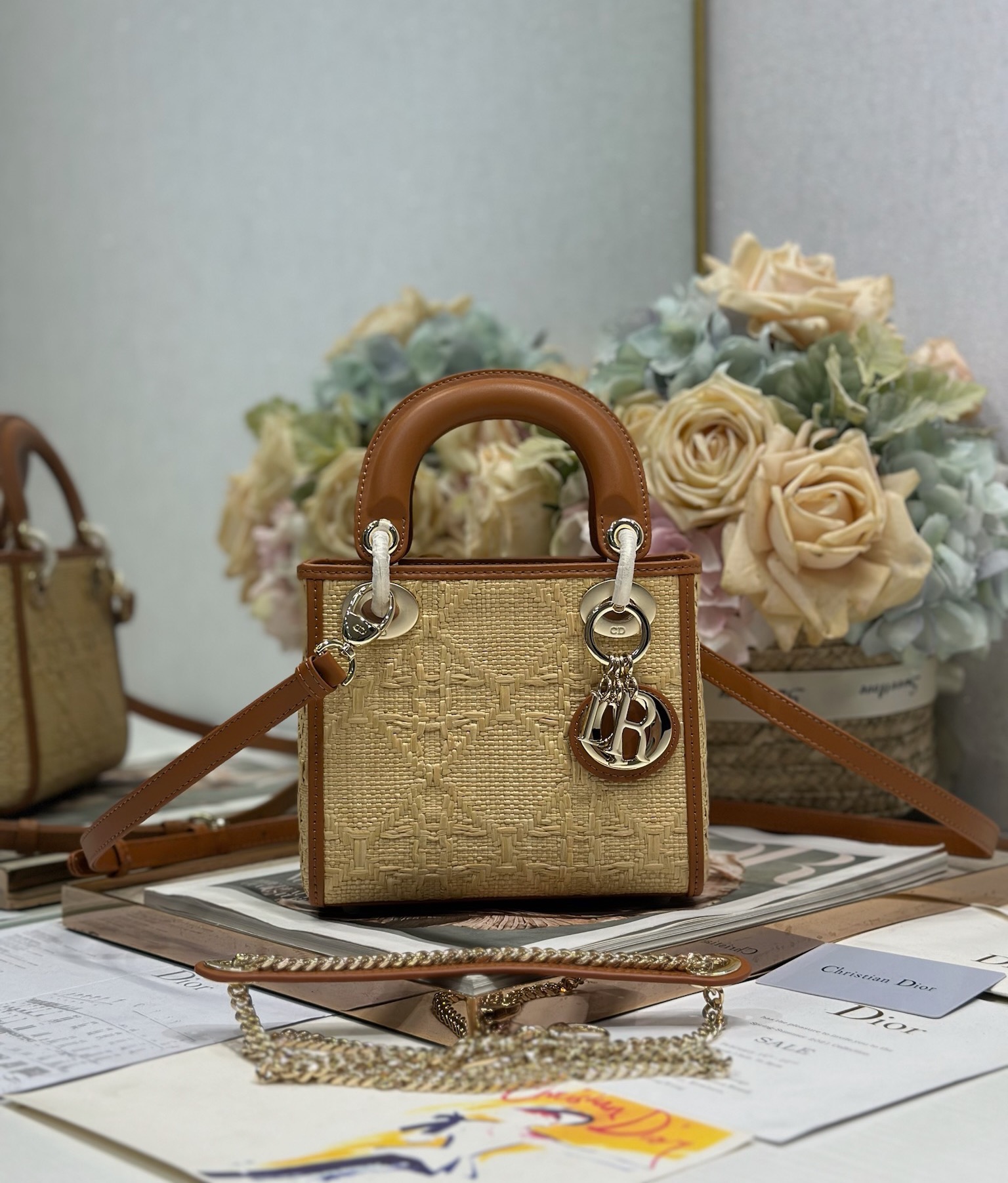 TOP Christian Dior Lady Dior Bags Weaving 17x15x7cm/20x17x8cm/24x20x11 cm - Brown