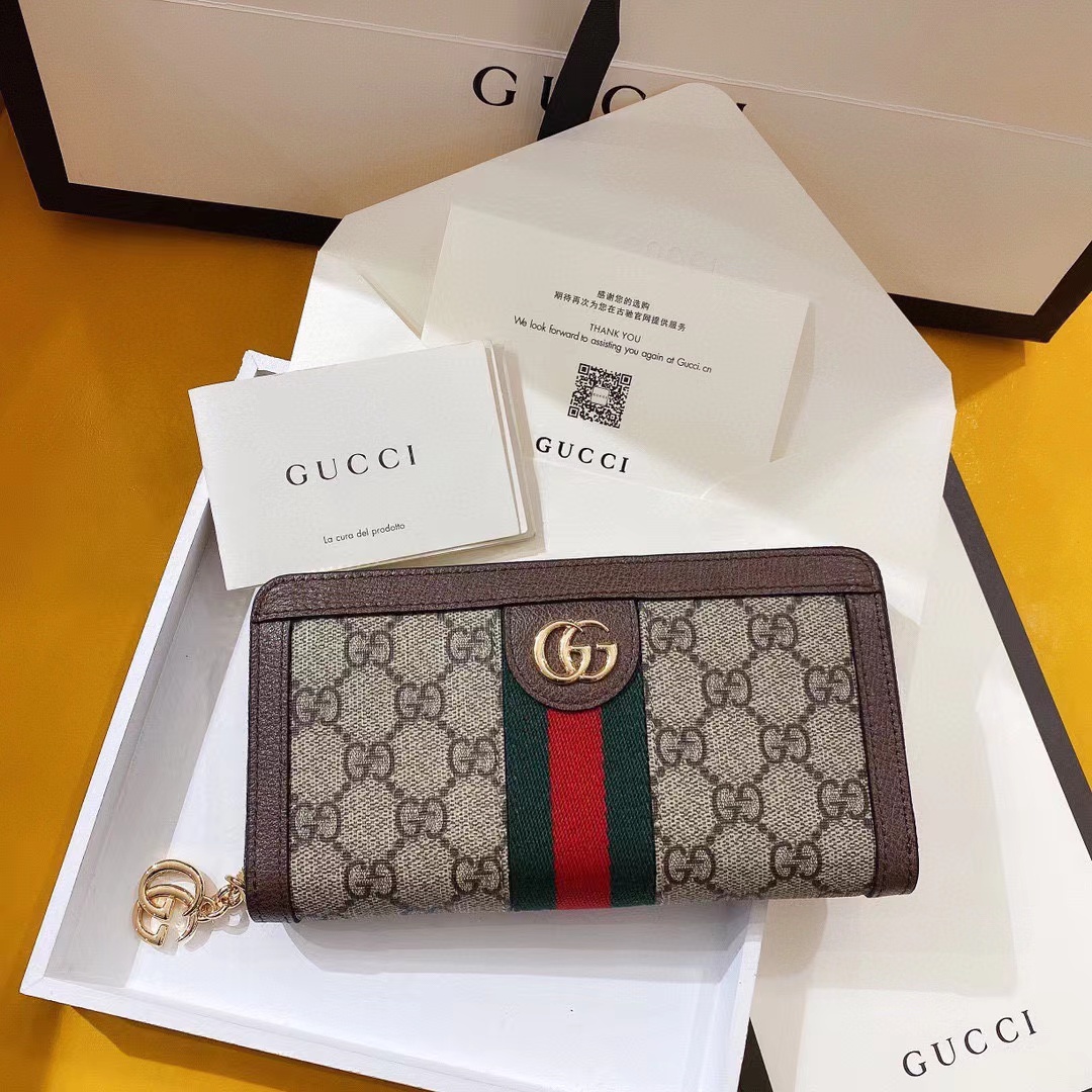 TOP GUCCI GG Supreme Monogram Web Ophidia Zip Around Wallet