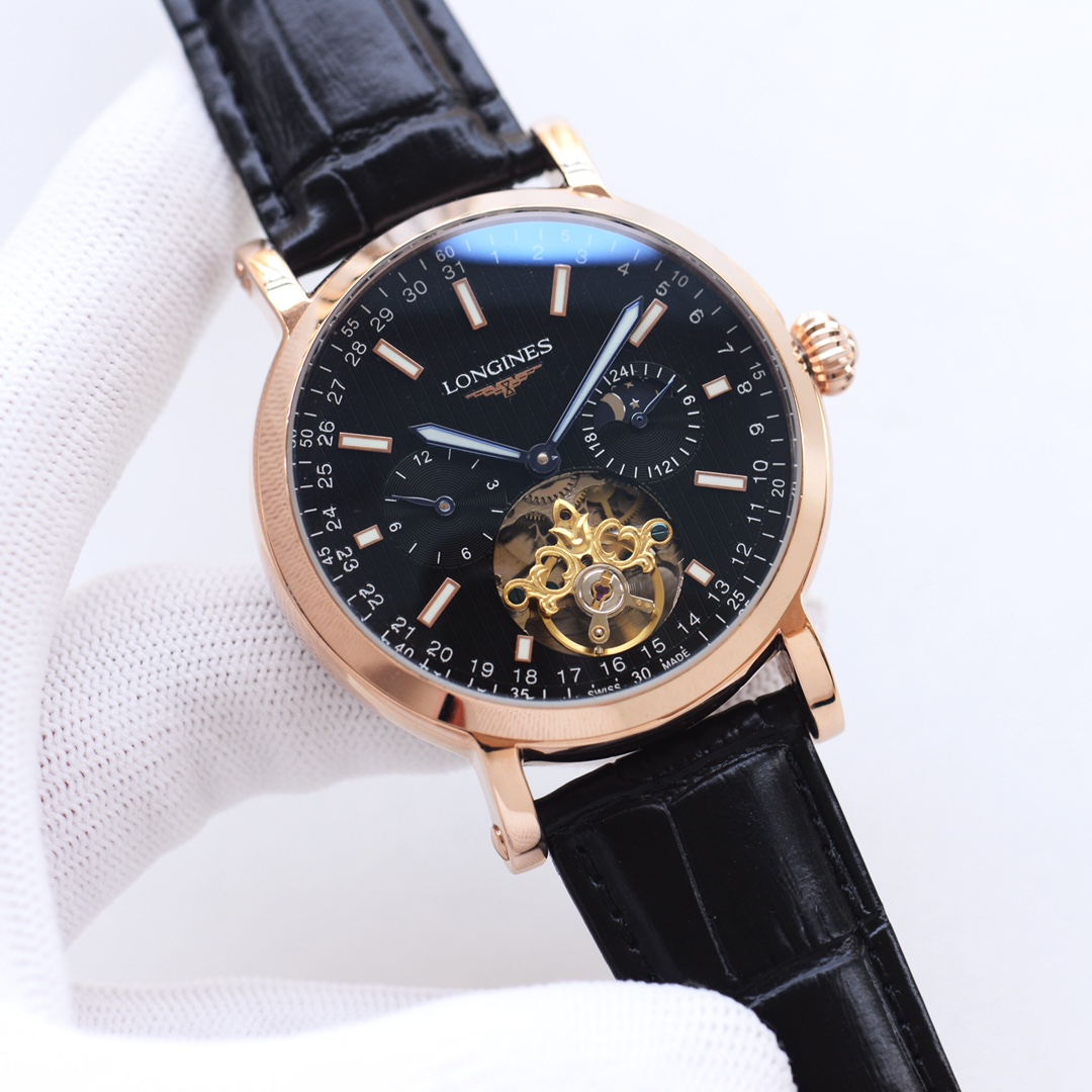 TOP LONGINES Calfskin Strap Men's Watch 42mm - 7 Colors