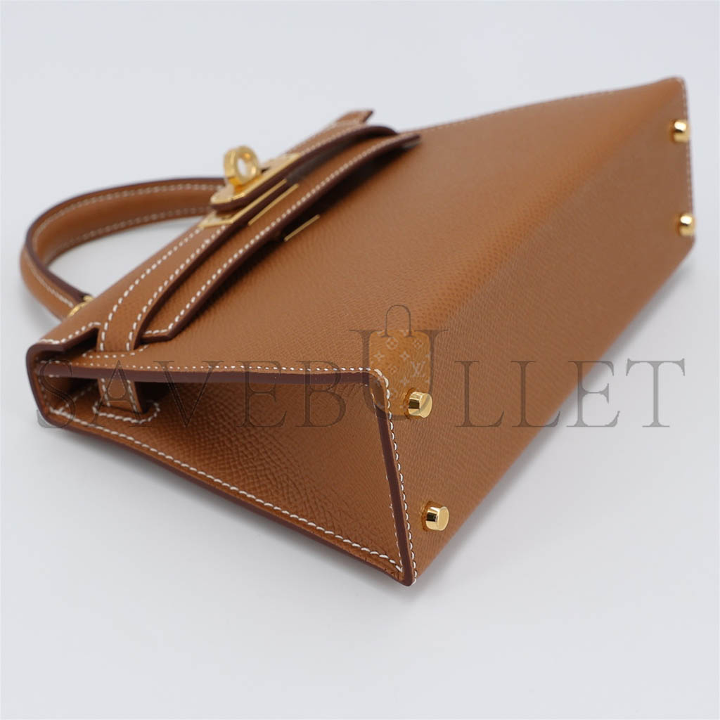 HERMÈS MINI KELLY SECOND GENERATION GOLDEN BROWN GOLD EPSOM (19*12*5.5cm)