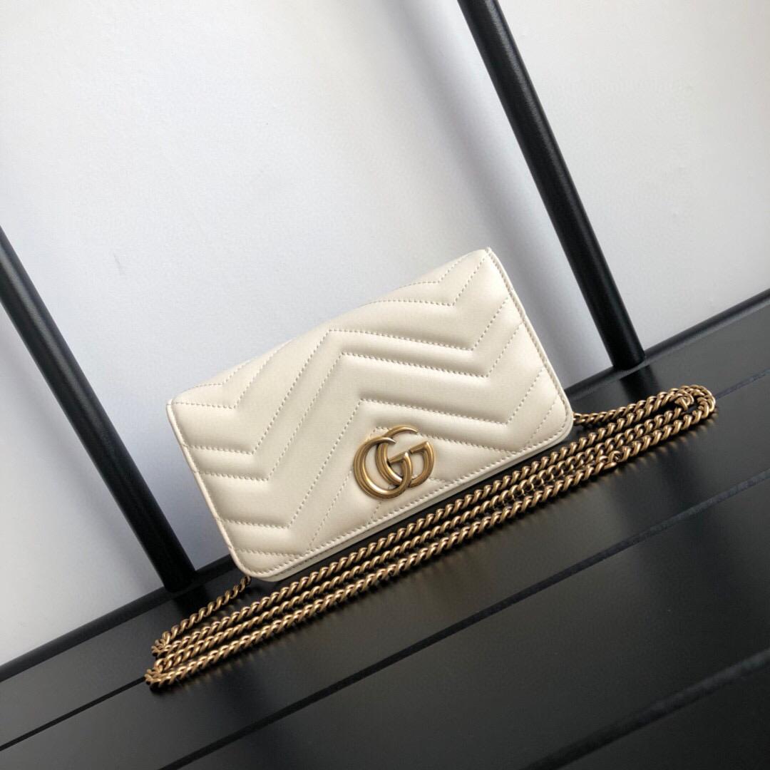 TOP GUCCI GG Marmont Shoulder Clutch - White