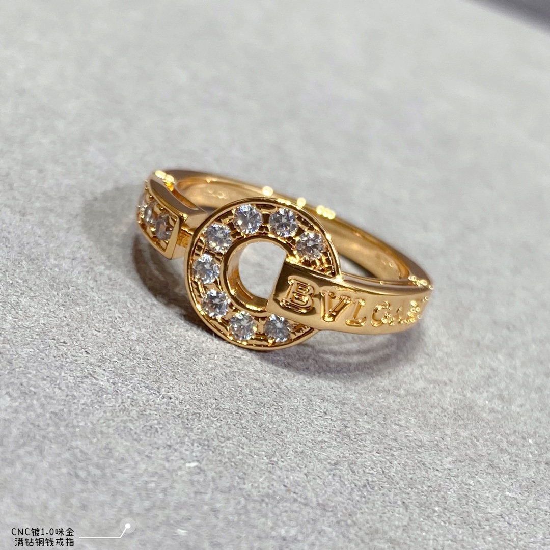 TOP BVLGARI Full Diamond Copper Coin Ring