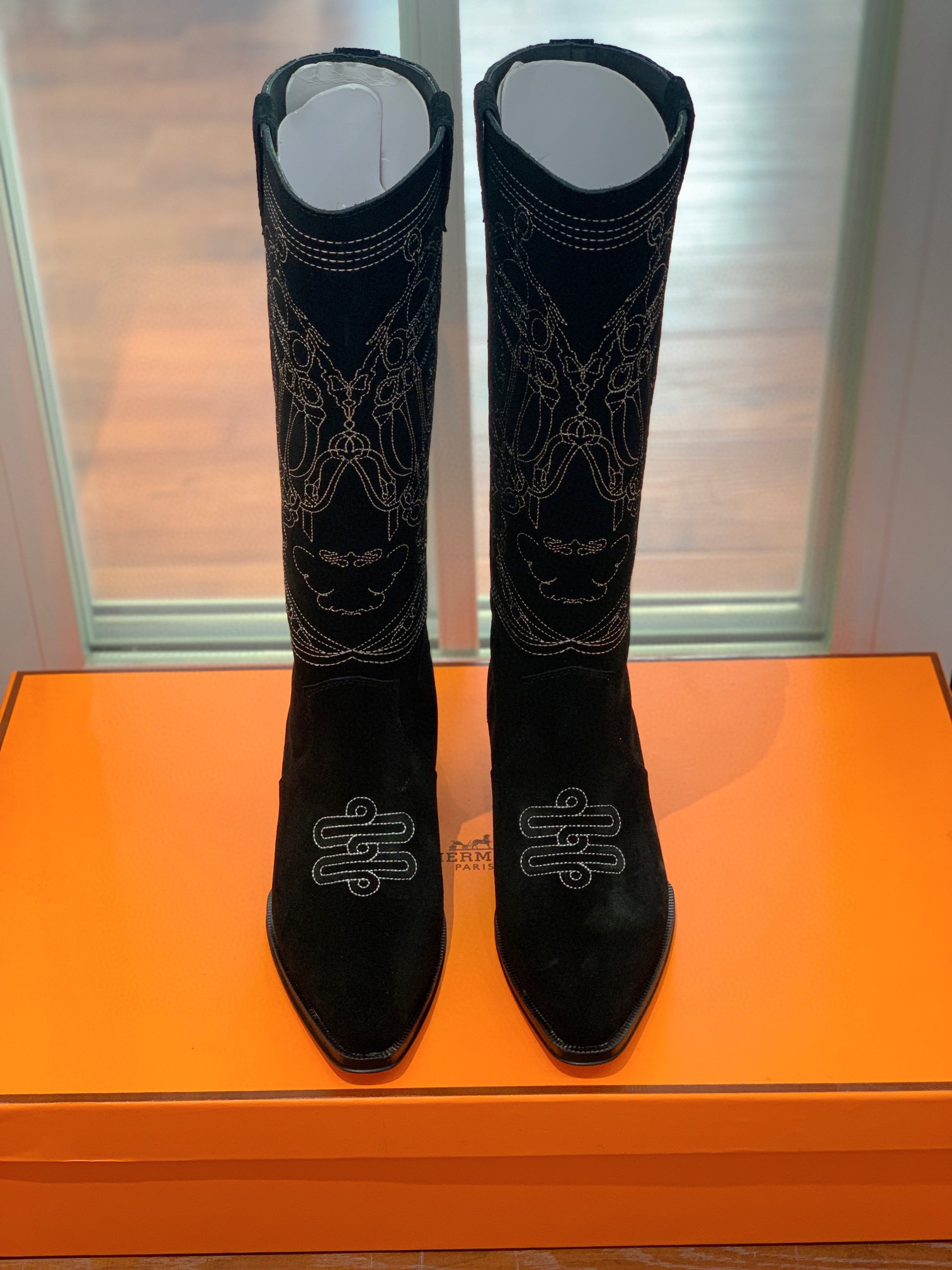 TOP HERMES Cow Boy Boots - Brown/Black/Black Suede