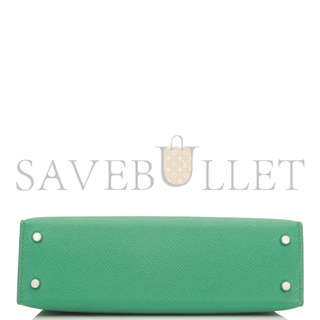 HERMÈS MINI KELLY II EPSOM COMIC GREEN SILVER BUCKLE (19*12*5.5cm)