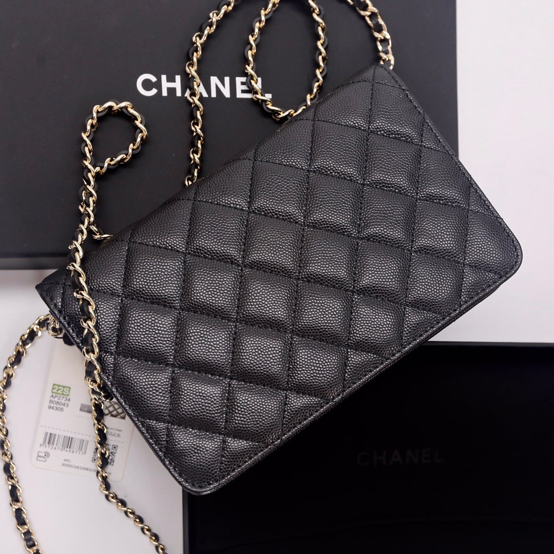 TOP CHANEL WOC Bag Quilt Caviar Bling Bling Logo - Black