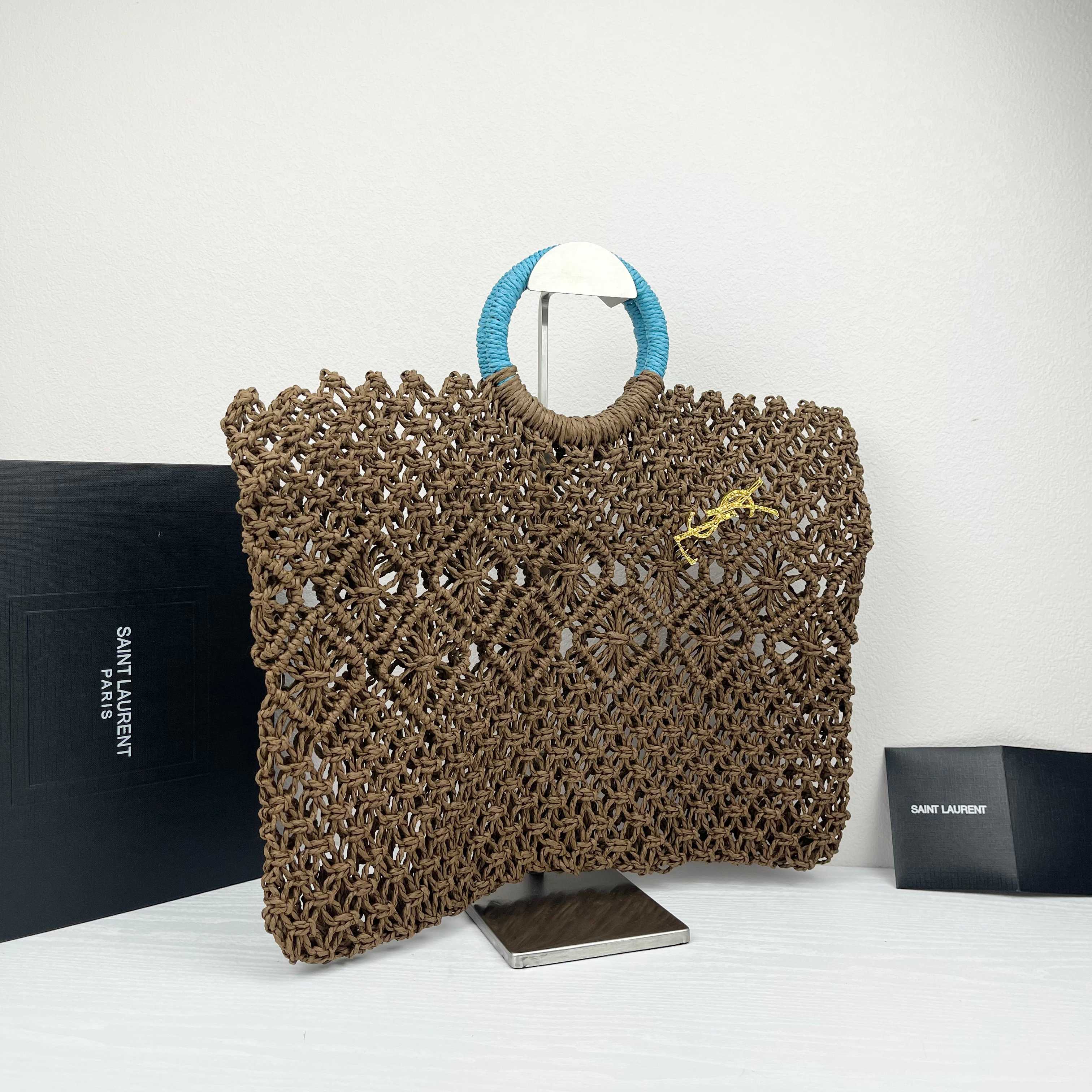 TOP Yves Saint Laurent YSL Woven Tote Bag 43X34cm - Brown