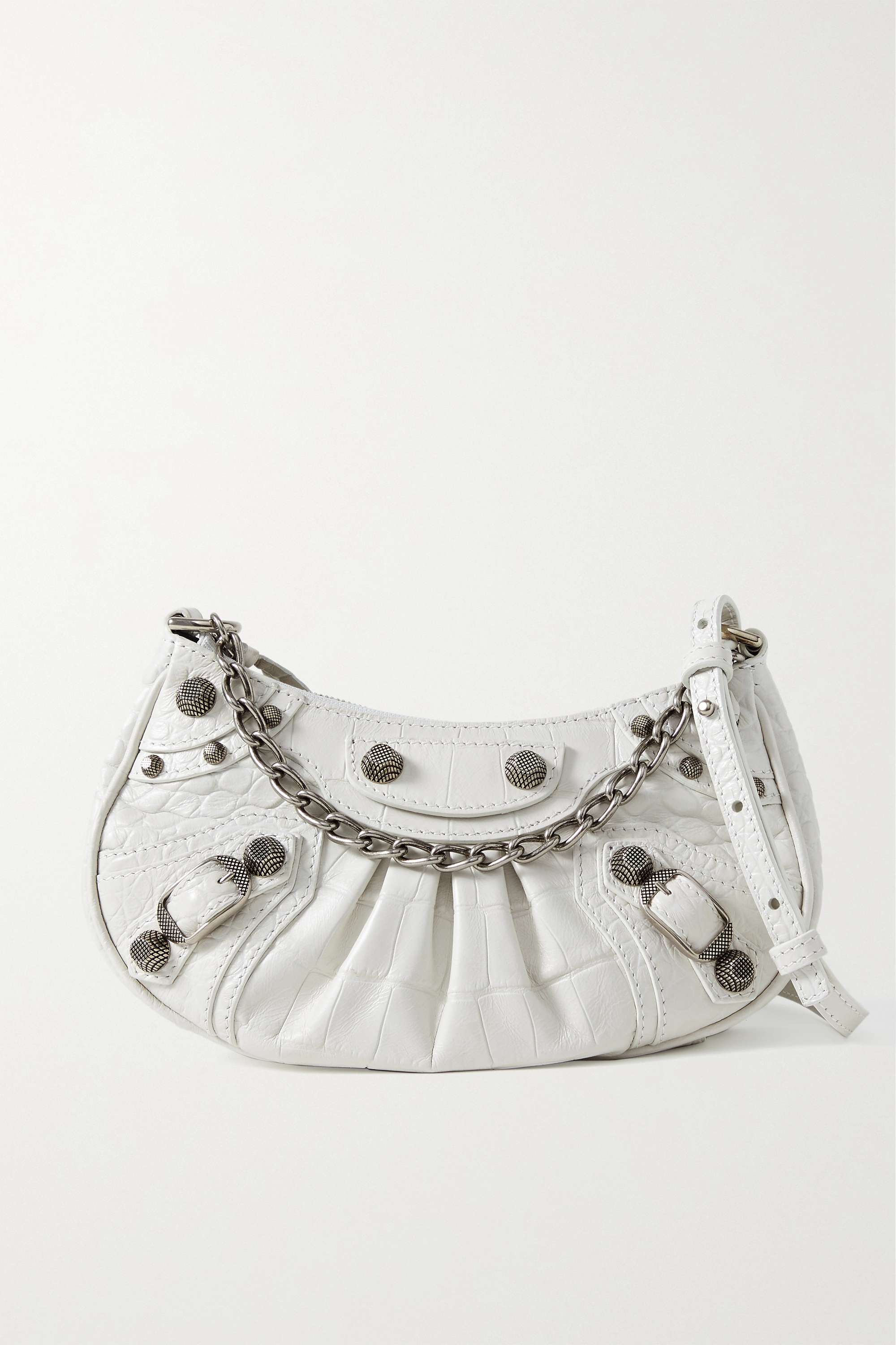 BALENCIAGA Le Cagole mini studded croc-effect leather shoulder bag white（10A Mirror Version）