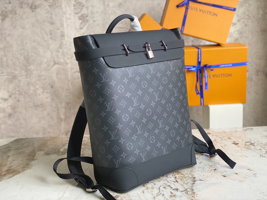 TOP Louis Vuitton LV Men's Steamer Backpack Epi Leather 32x45x16cm - Black