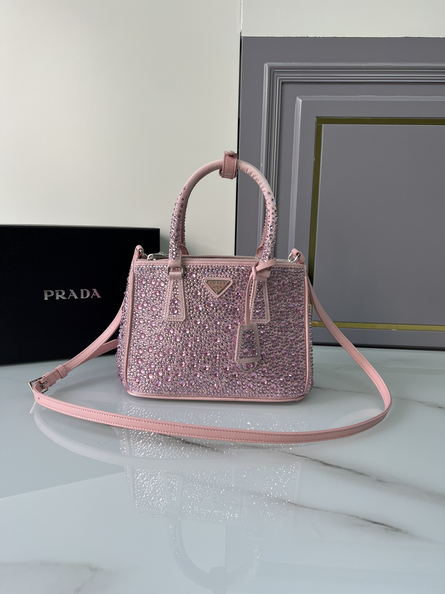 TOP PRADA Galleria Bag Gypsophila Mini 20x14.5x9.5cm/24.5x16.5x11cm - 6 Colour