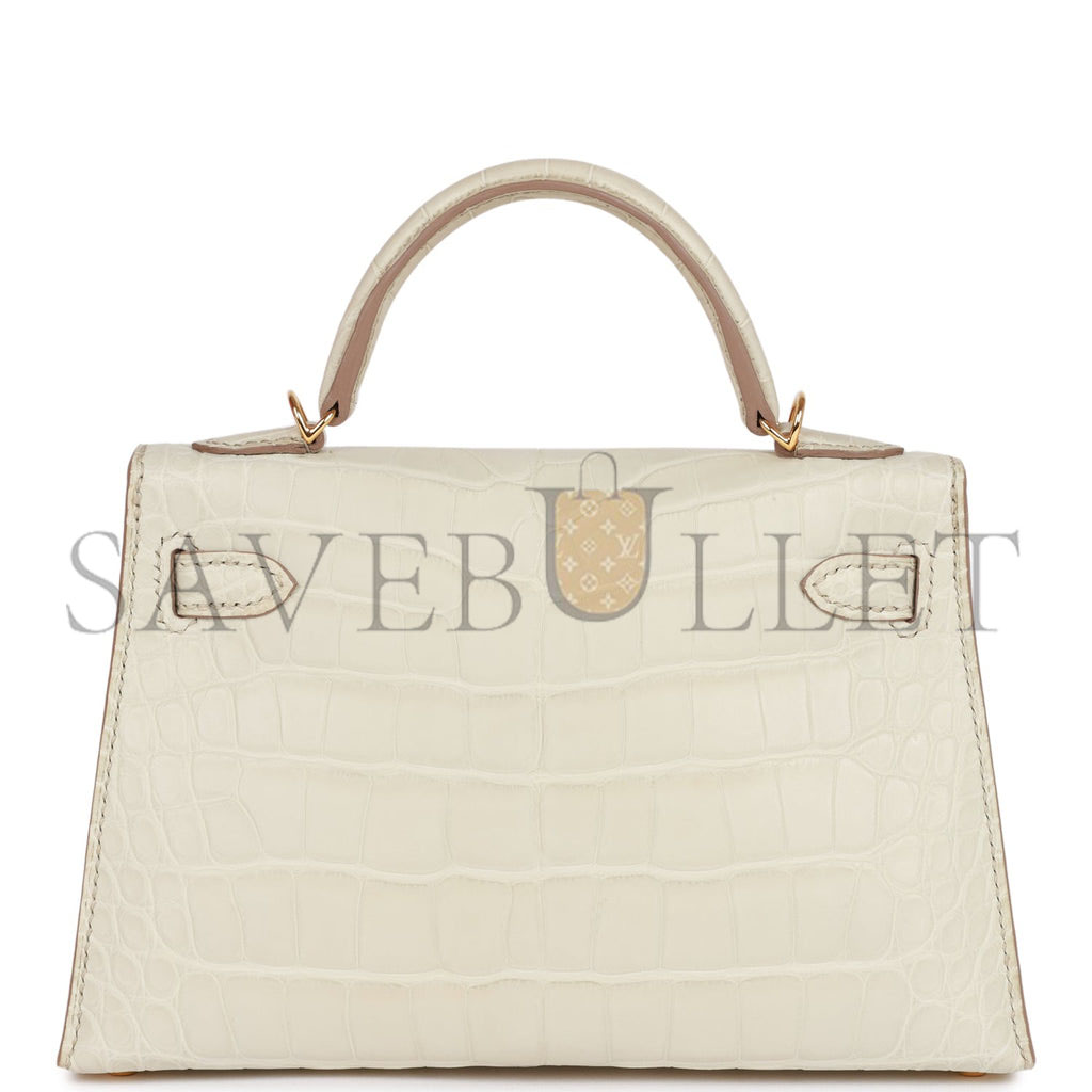 HERMES MINI KELLY MATTE ALLIGATOR GOLD HARDWARE (19*12*5.5cm)