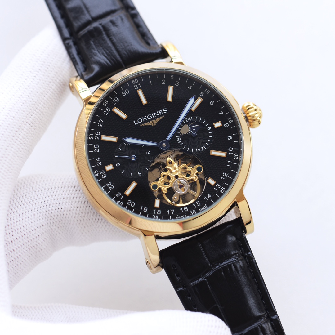 TOP LONGINES Calfskin Strap Men's Watch 42mm - 7 Colors
