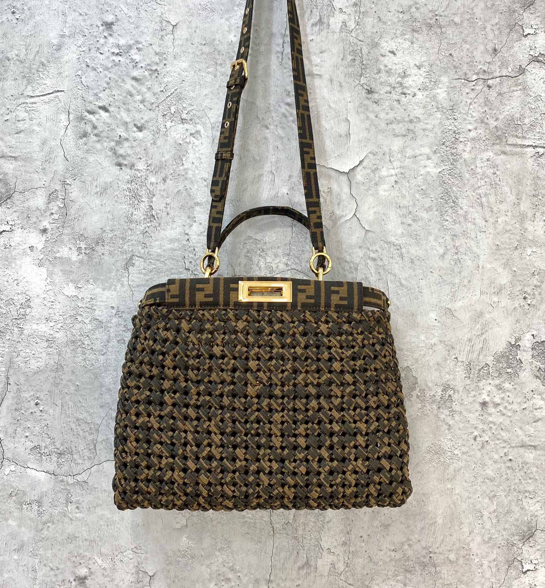 TOP FENDI FENDI Jacquard Interlace Peekaboo Mini Bag - Brown