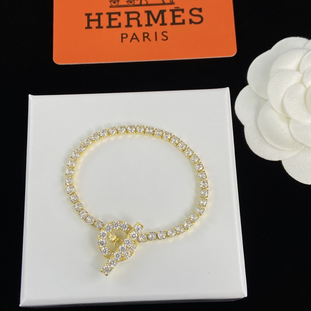 TOP HERMES Necklace Earrings Bracelet Ring Set - Gold