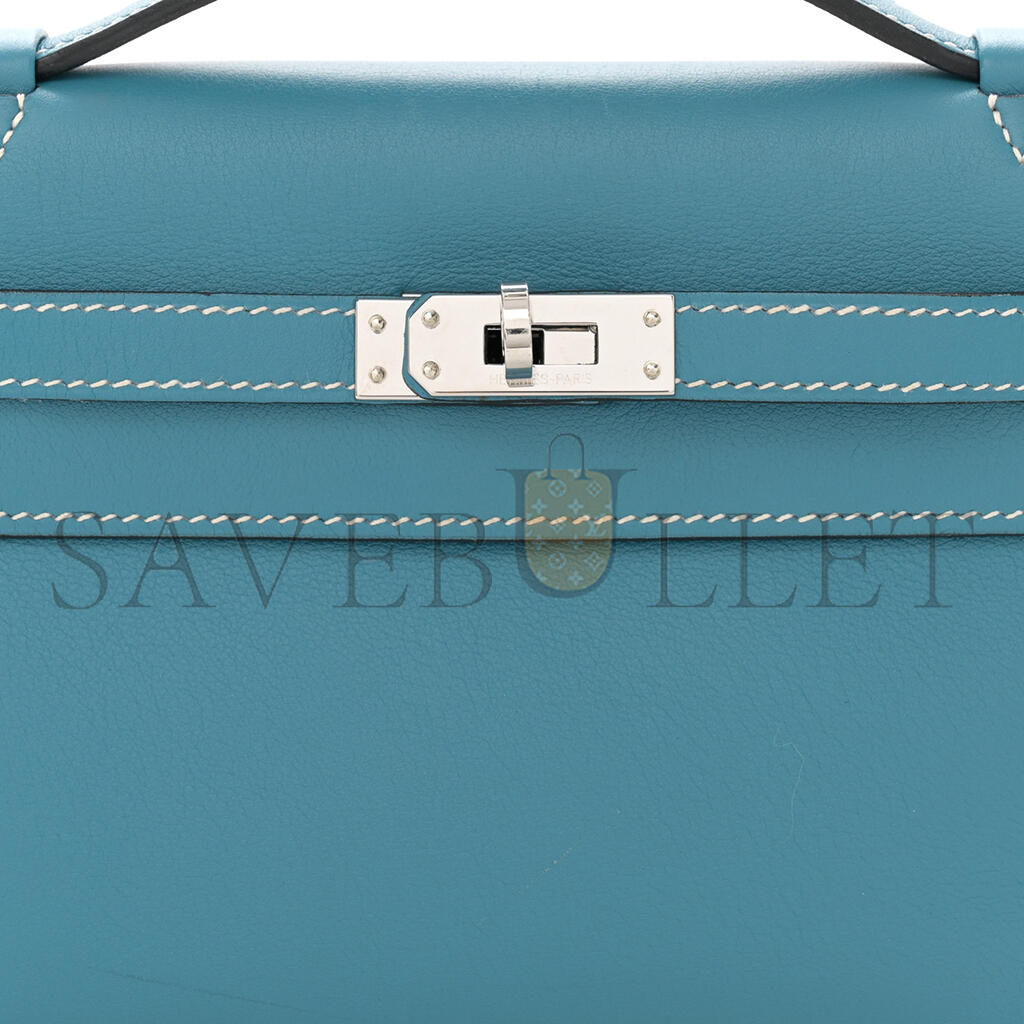 HERMÈS SWIFT KELLY POCHETTE CLUTCH BLUE JEAN (22*14*7cm)