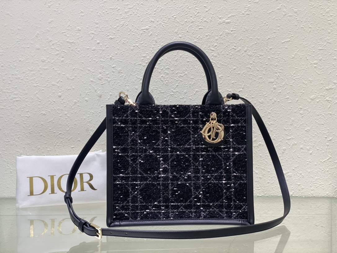 TOP Christian Dior Coarse Tweed Embroidery Tote Bags 26.5cm/36.5cm - 2 Sizes