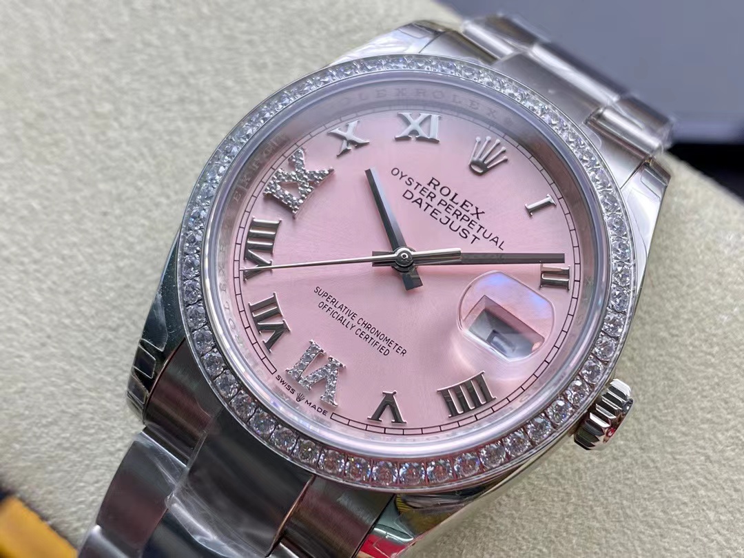 TOP ROLEX Pink Dial Watch 36mm - Silver