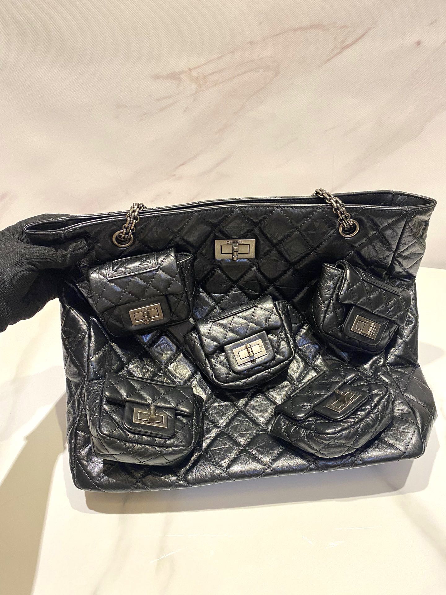 TOP CHANEL Vintage Fetal Cowhide Shopping Bag 33*9*30 cm - GHW
