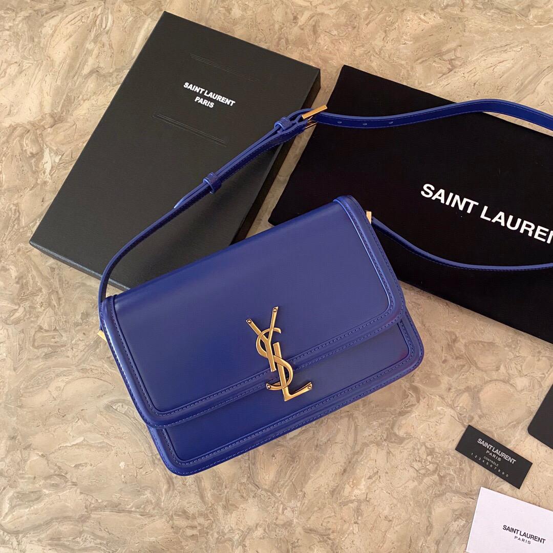 TOP Yves Saint Laurent YSL Solferino Medium Shoulder Bag - Blue Charron