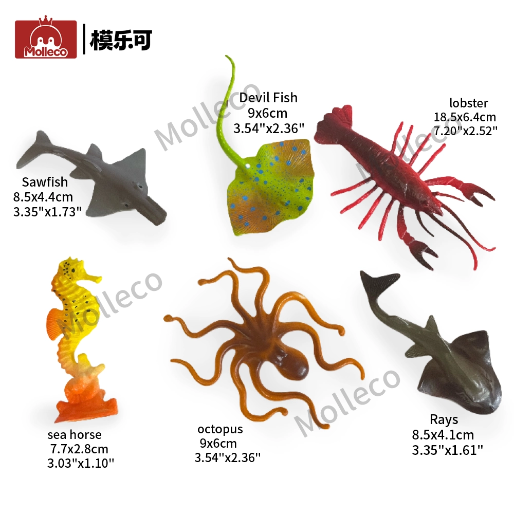 Molleco Marine Animal Figure Toys for Kids and Children Octopus+Devil Fish+Seahorse+Ray+Lobster+Sawfish CP046-1-2-3-4-5-6