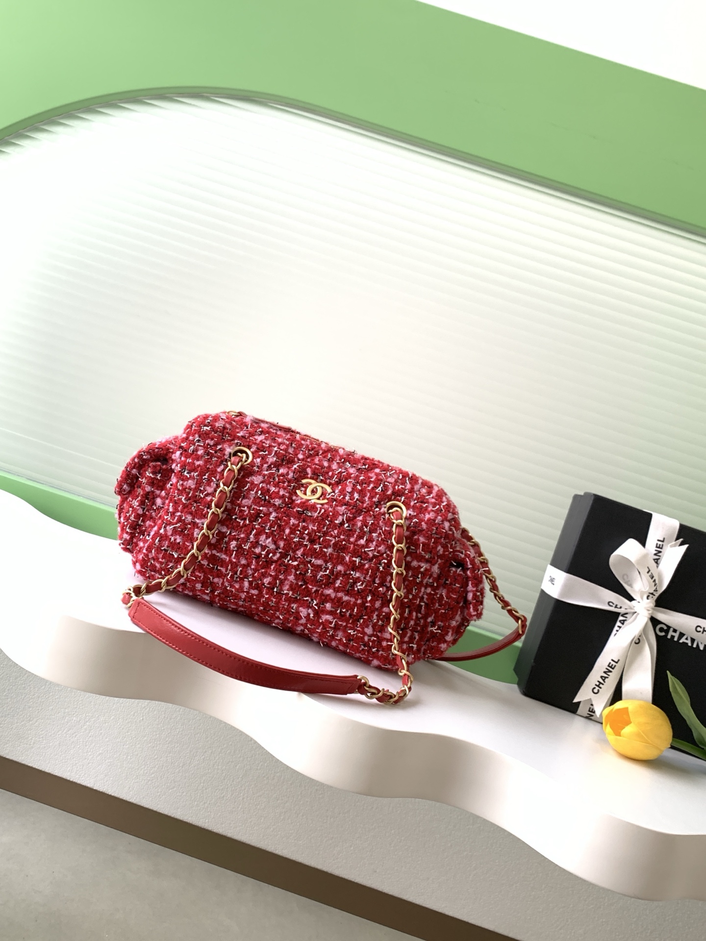 TOP CHANEL  Bowling Bag 15.5-24-11.5cm/18.5-27-13.5cm  - Red