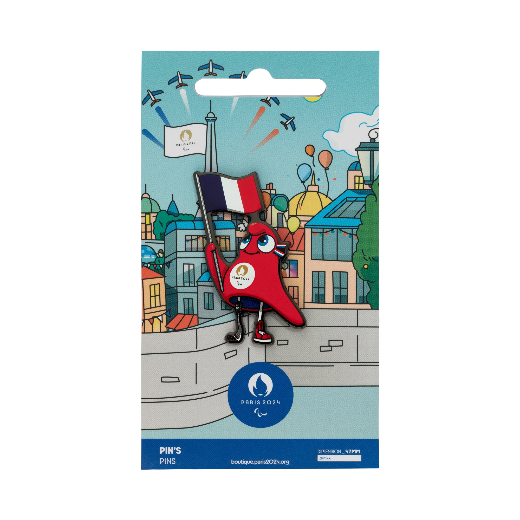 Paris 2024 Paralympics Mascot Flag Pin Badge