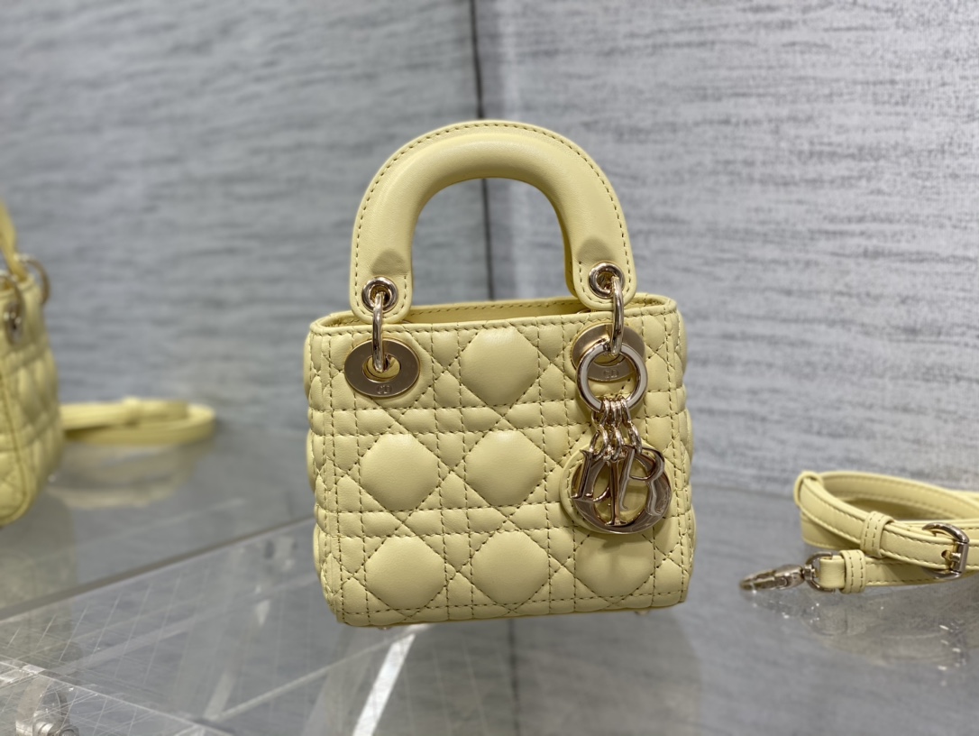 TOP Christian Dior Lady Dior Bag 12*10*5cm - Yellow