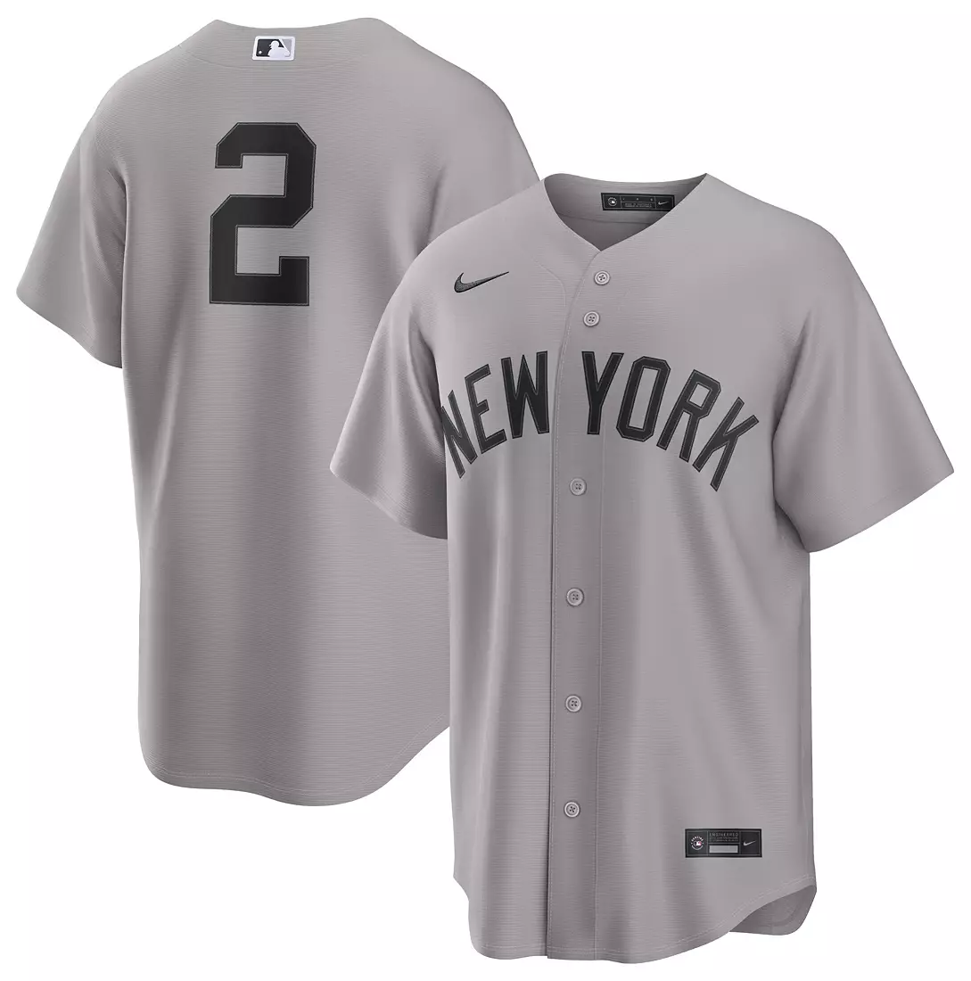 Men's New York Yankees Derek Jeter #2 Gray Road Replica Player Jersey