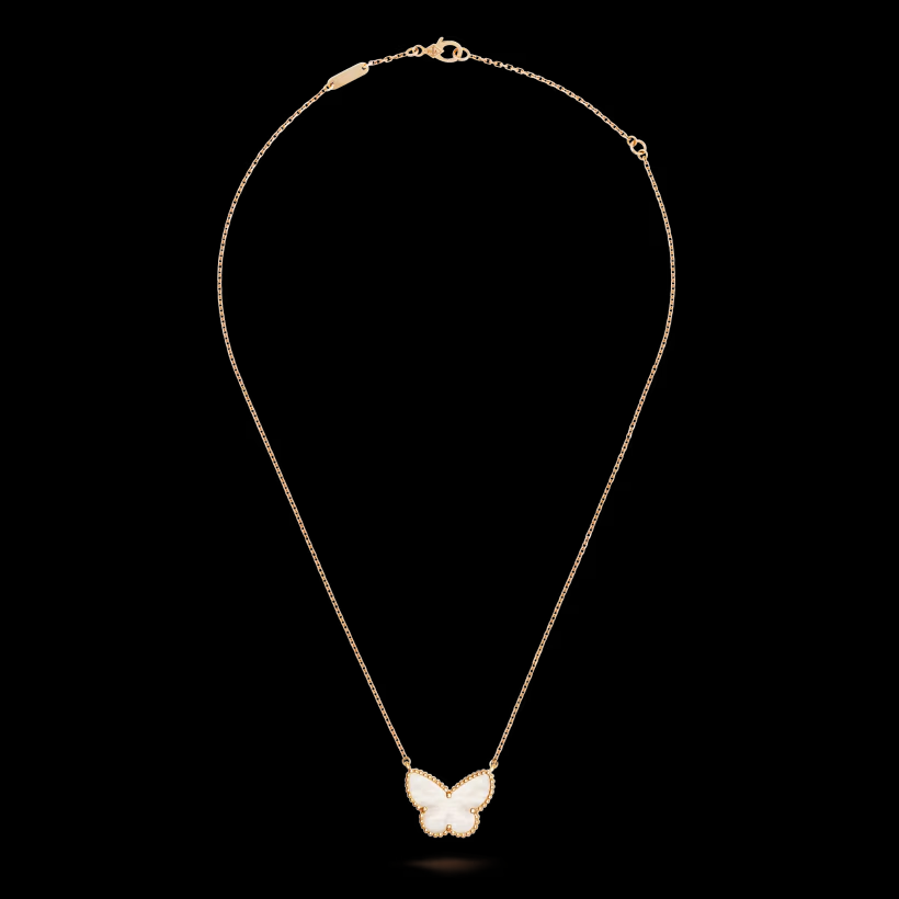 TOP Van Cleef & Arpels VCA Lucky Alhambra Butterfly Pendant Necklace - Gold