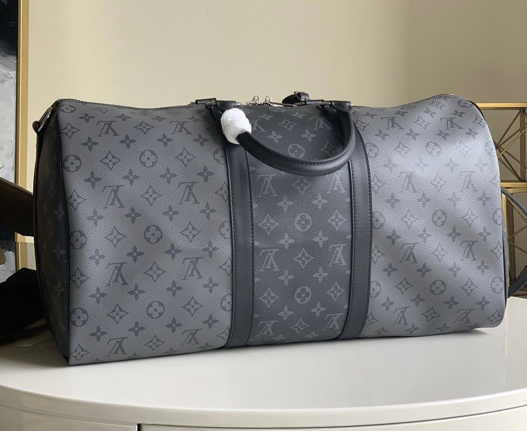 TOP Louis Vuitton LV Loui$ Vu!tt0n Keepall Travel Bag 50cm - Monogram Eclipse Reverse Black