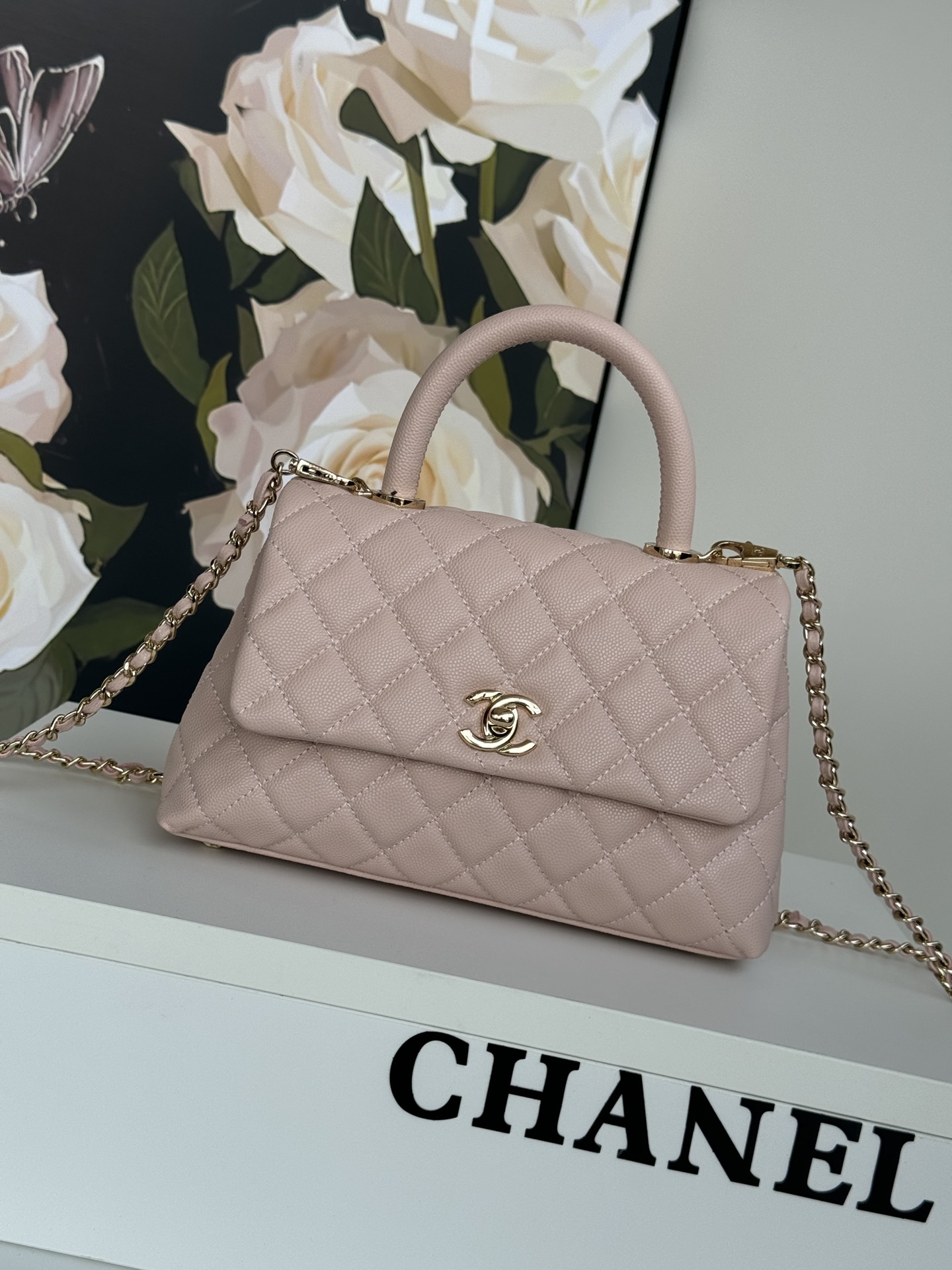 TOP Chanel Top Handle Bag 24/28cm- Pink & GHW