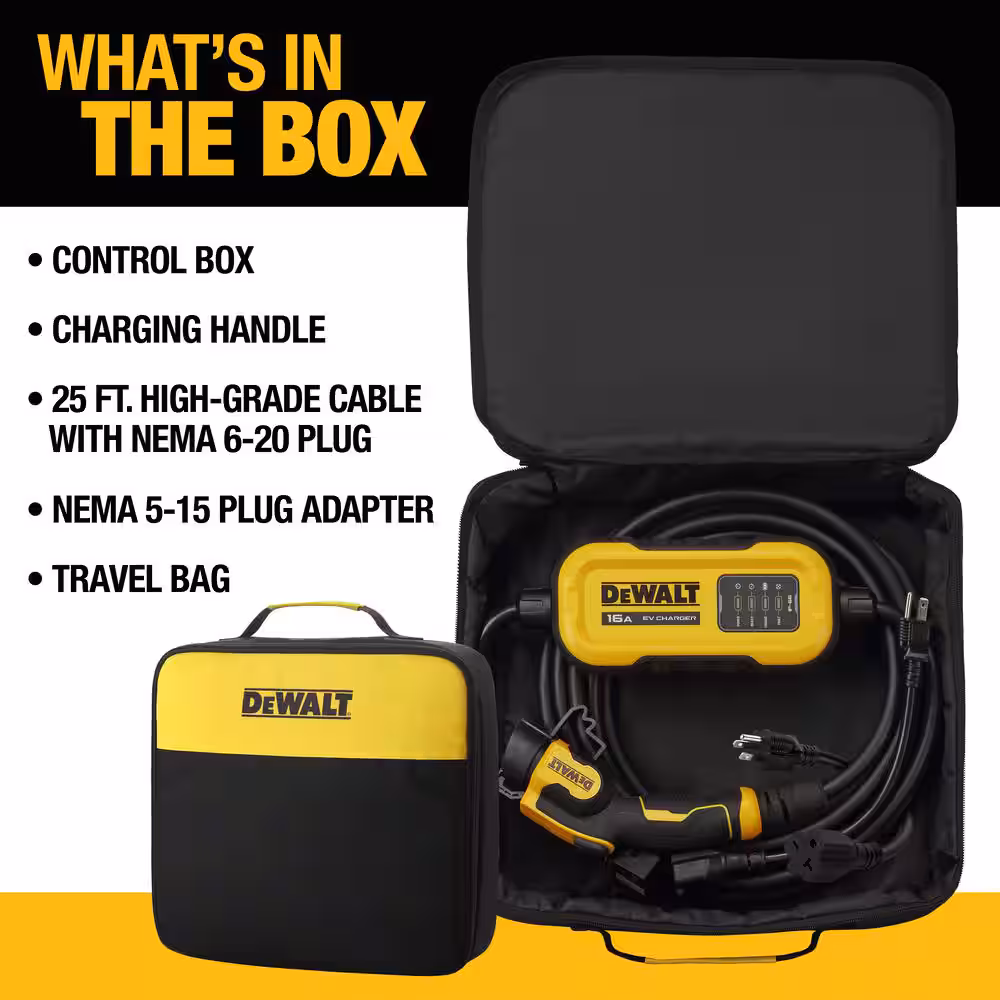 Level-2 Portable Electric Vehicle EV Charger up to 16 Amps, 120-240-Volt AC 3.8 KW, 25 Ft. Cable, Weatherproof