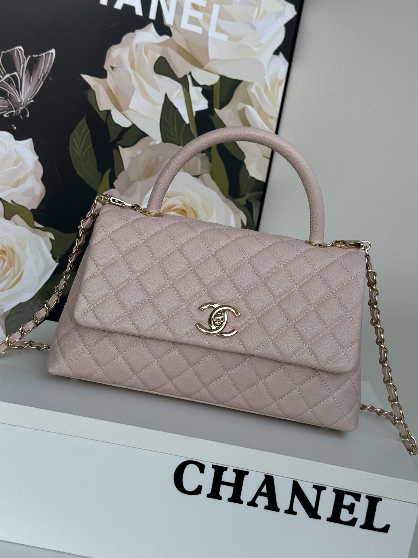 TOP Chanel Top Handle Bag 24/28cm- Pink & GHW