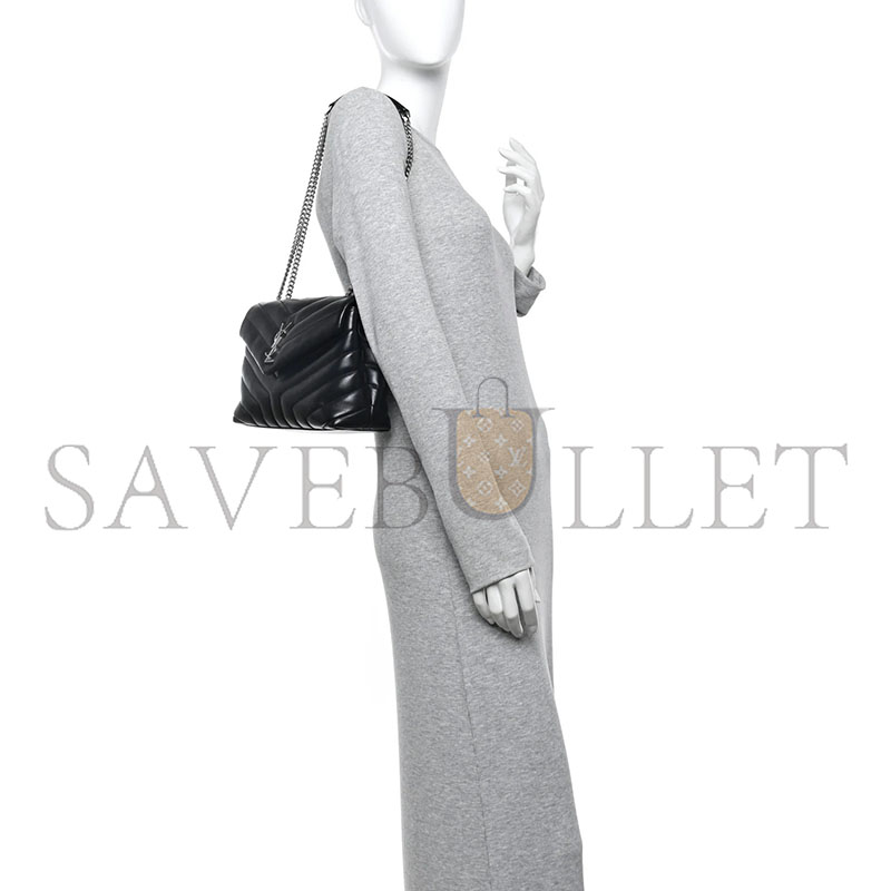 YSL CALFSKIN Y QUILTED MONOGRAM SMALL LOULOU CHAIN SATCHEL BLACK (23*17*9cm)