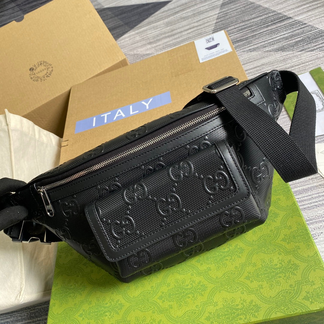 TOP GUCCI Embossed Belt Bag - Black
