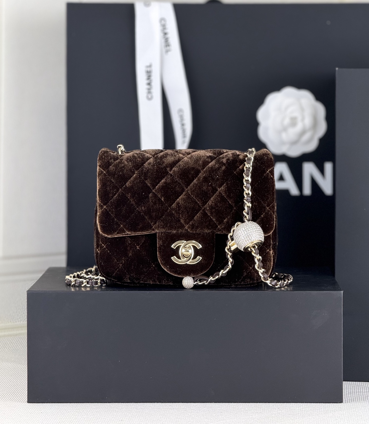 TOP CHANEL Classic Flap Bag Velvet with Diamond Ball 18x13x7cm/20x13x7cm - 7 Color