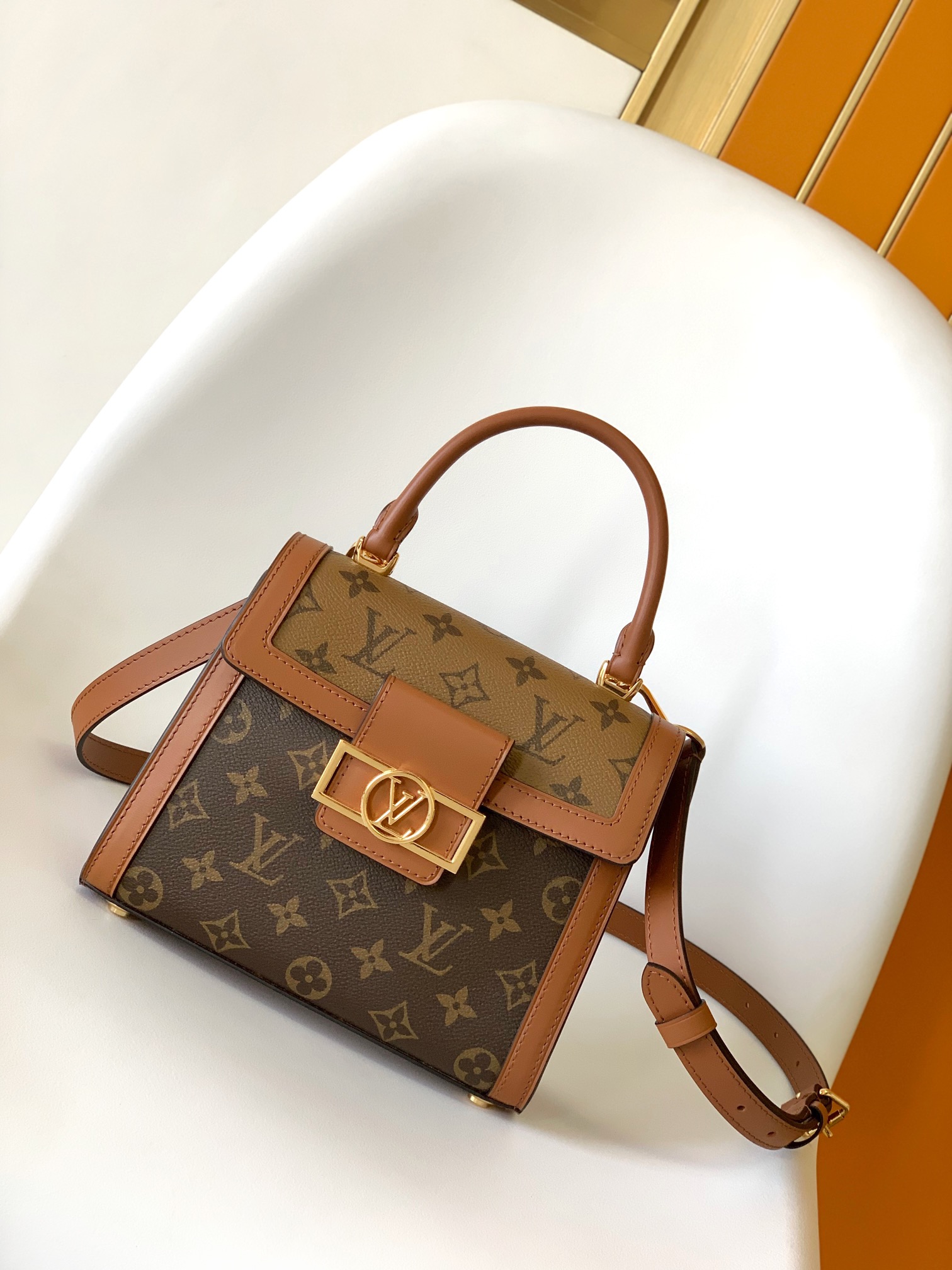 TOP Louis Vuitton LV Dauphine Capitale Handbags 17.5x17.5x9CM - Brown&GHW